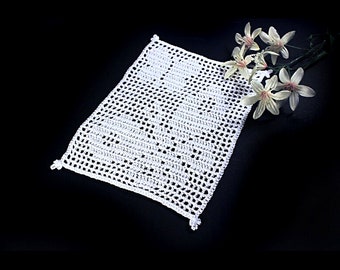 Crochet Doily, Rectangle, Mini Doily, White, Butterfly, Small, Crochet Mat, Crochet Lace