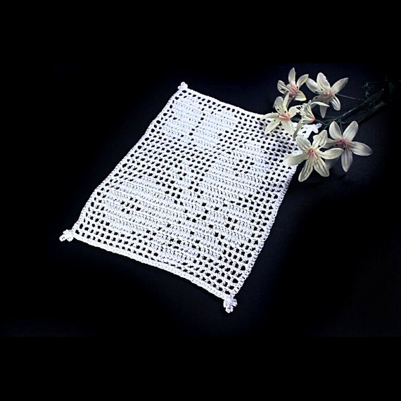 Crochet Doily, Rectangle, Mini Doily, White, Butterfly, Small, Crochet Mat, Crochet Lace