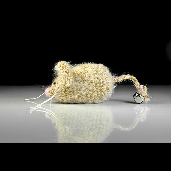 Crochet Catnip Mouse with Bell, Handmade Sparkle Yarn Cat Toy