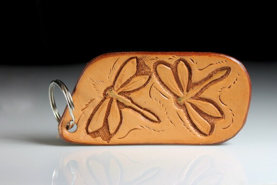 Leather Dragonfly Keychain, Hand Tooled Leather, Purse Accessory, Zipper Pull, Adornment, Decoration