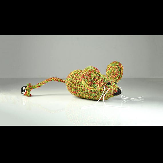 Crochet Christmas Catnip Mouse, Cat Toy with Bell, Holiday Kitty Gift