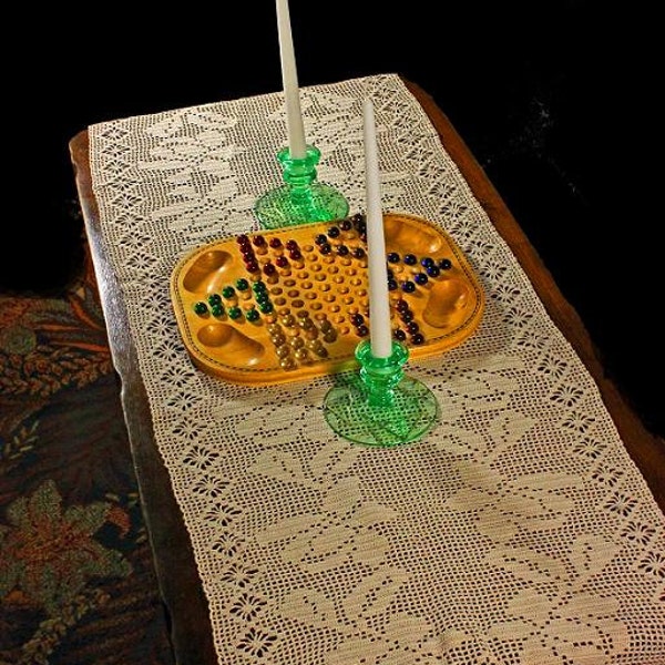 Crochet, Table Runner, Dresser Scarf,  Piano Cover,  Fine Art Crochet,  Roses and Diamonds, --ON SALE--