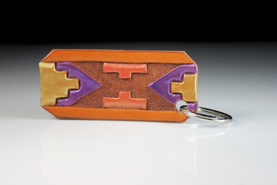 Leather Keychain, Hand Tooled Leather, Native American Style, Purse Accessory, Zipper Pull, Bag Adornment, Bag Decoration