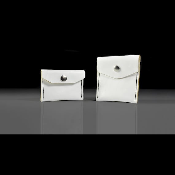 White Leather Mini Purse Set with Snap Closures – Handmade Coin and Card Holders – Set of 2, Small Accessory Holders