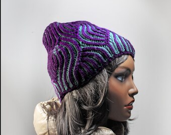 Hand Knit Brioche Beanie, Slouch Hat, Textured Winter Cap