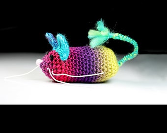 Crochet Cat Toy, Catnip Mouse, Mouse With Internal Bell, Rainbow Colors, Pet Toy, Organic Catnip, Pet Accessory