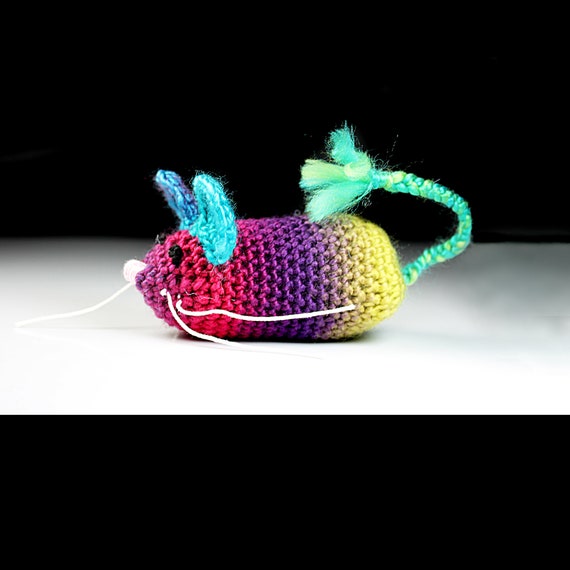 Crochet Cat Toy, Catnip Mouse, Mouse With Internal Bell, Rainbow Colors, Pet Toy, Organic Catnip, Pet Accessory