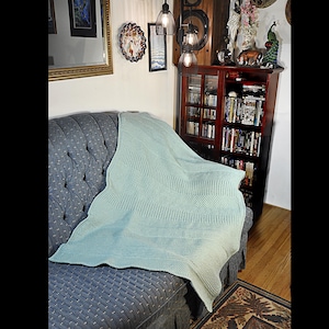 Tunisian Crochet Sampler Blanket, Handmade Soft Sage Throw, Textured Afghan, 54 x 36