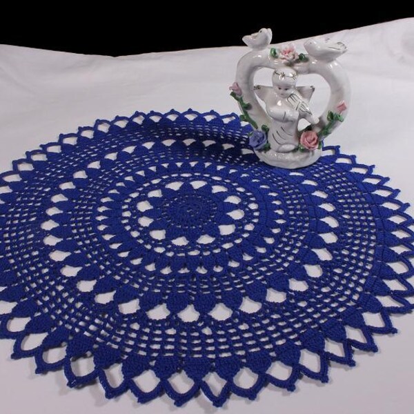 Dark Blue Doily, Crochet, 14 1/2 Inches, Round, Blue Moon, Fine Art Crochet