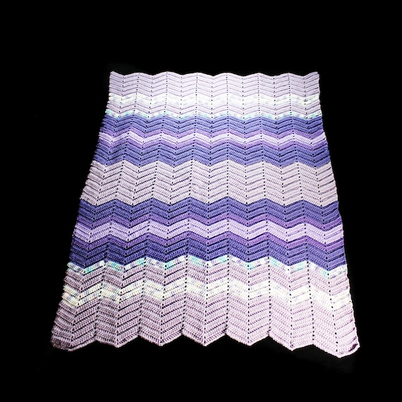 Crochet Ripple Blanket, Purple, Throw, Small, Handmade, Lap Blanket