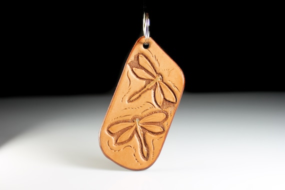 Leather Dragonfly Keychain, Hand Tooled Leather, Purse Accessory, Zipper Pull, Adornment, Decoration