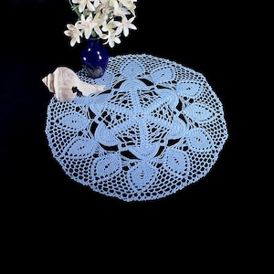 Crochet Doily, Round, 14-inch, Light Blue,  Crochet Mat, Crochet Lace, Fine Art Crochet, Cotton