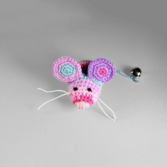 Cat Toy, Catnip Mouse, Mouse With Bell, Multicolored, Crocheted, Pet Toy, Organic Cat Nip, Pet Accessory
