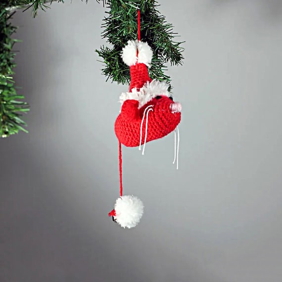 Mouse Christmas Ornament, Santa Suit, Crochet, Red and White Decoration, Holiday Decor