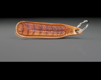 Hand Tooled Leather Feather Keychain