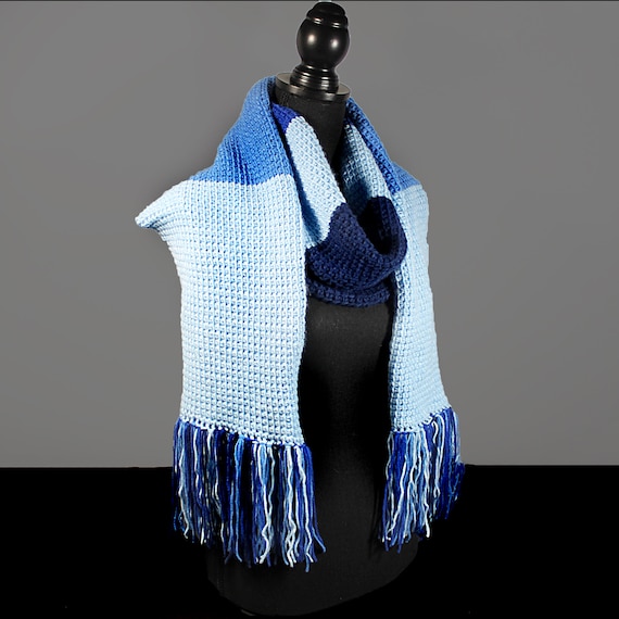 Crochet Unisex Scarf, Outerwear, Blue, 84 Inch, Winterwear, Winter Accessory, Gift Idea