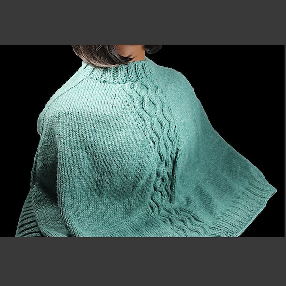 Women's Capelet Poncho, Hand Knit, Teal,  Women's Outerwear