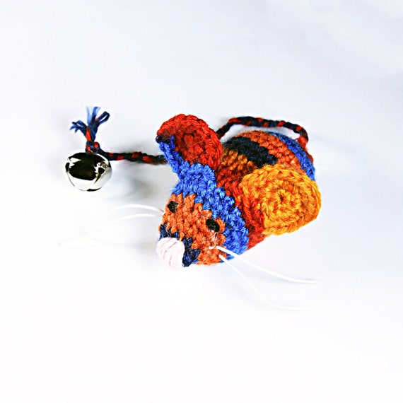 Cat Toy, Catnip Toy Mouse, Mouse With Bell, Multicolored, Crocheted, Pet Toy, Organic Cat Nip, Pet Accessory