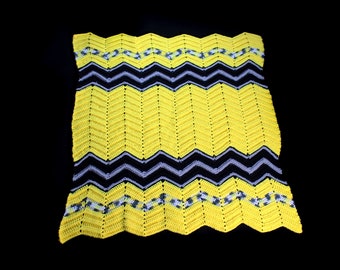 Crochet Ripple Baby Blanket, 28x34, Yellow Black Stroller Throw, Nursery Gift
