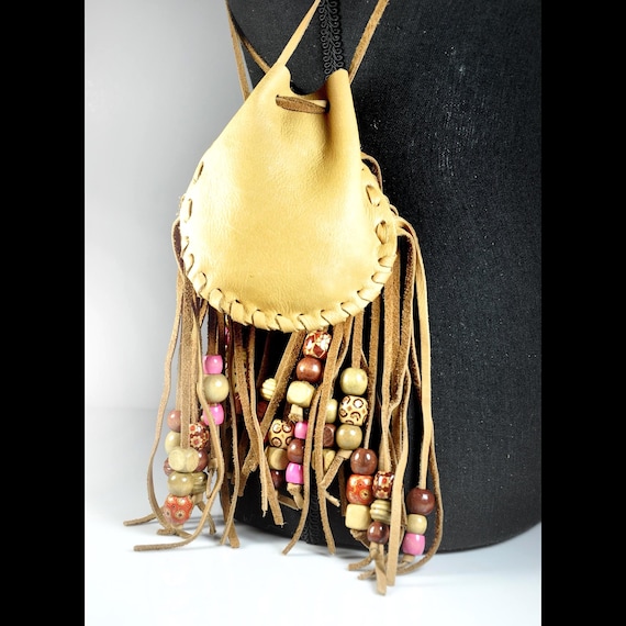 Handmade Soft Leather Crossbody Bag: Beaded Fringe, Festival Style