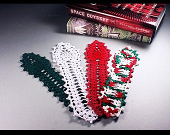 Holiday Bookmark Set, Christmas Bookmarks, Set of 4, Crochet, 8 Inches, Book Lovers Gift, Handmade, Reader Gift, Holiday Gift