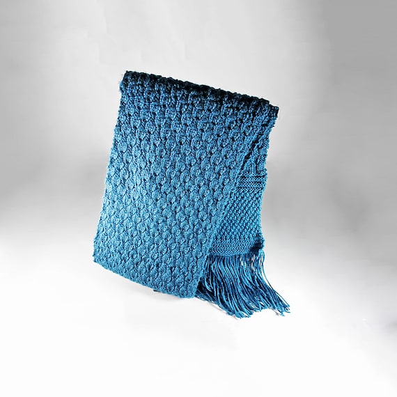 Knit Woman's Scarf, Outerwear, Teal, 70 Inch, Fringed, Woman's Wrap