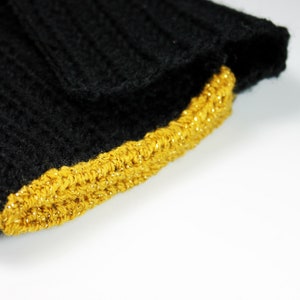 Crochet Clutch Purse, Leather Lined, Black and Gold, Rhinestone Button Adornment, Magnetic Closure, Women's Gift image 7