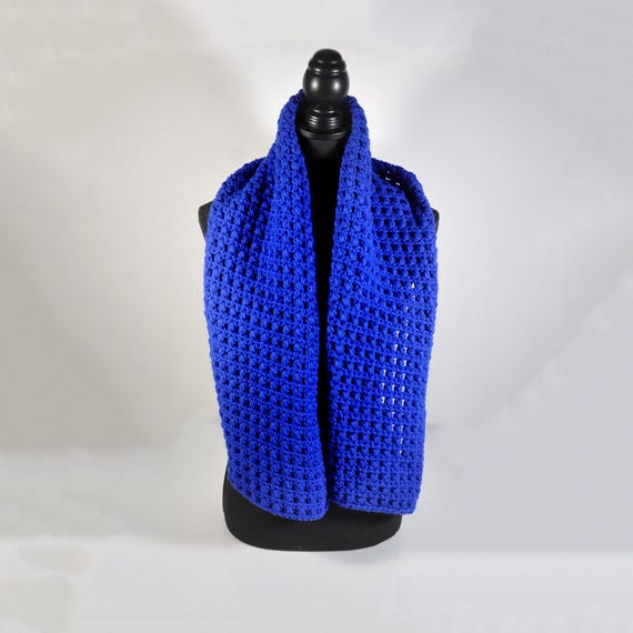 Handmade Crochet Royal Blue Scarf, 51 Inches in Length