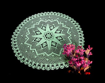 Crochet Doily, Round, 26.5-inch, Spring Green, Round, Crochet Mat, Crochet Lace, Fine Art Crochet