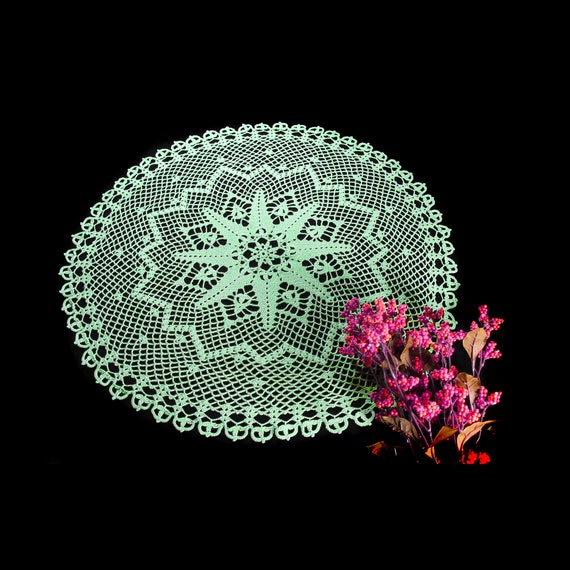 Crochet Doily, Round, 26.5-inch, Spring Green, Round, Crochet Mat, Crochet Lace, Fine Art Crochet