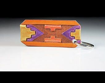 Leather Keychain, Hand Tooled Leather, Native American Style, Purse Accessory, Zipper Pull, Bag Adornment, Bag Decoration