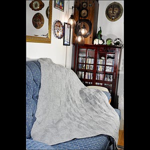 Gray Tunisian Crochet Throw Blanket - Cozy Patchwork Design - Handmade 52 Inches x 40 Inches