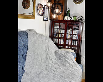 Tunisian Crochet Throw Blanket, 52x40, Gray Couch Lap Afghan, Handmade
