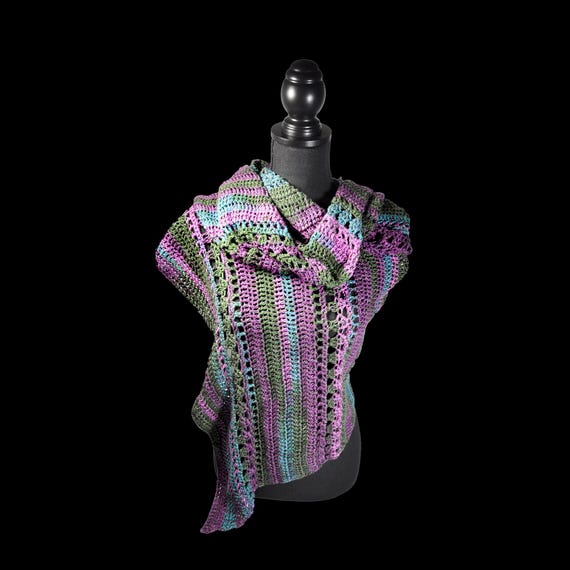 Crochet Woman's Shawl, Triangle Wrap, Outerwear, Multicolor, Woman's Gift, Fashion Accessory