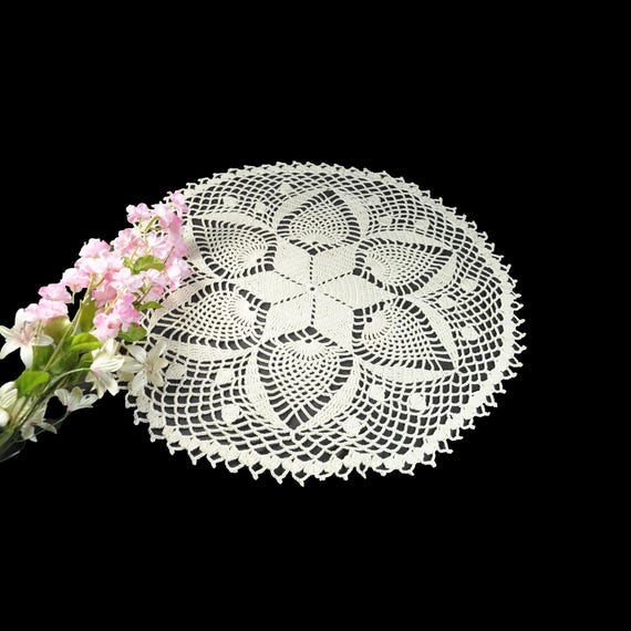 Ecru Crochet Doily, 15 Inch, Handmade Lace, Cotton