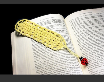 Light Yellow Bookmark, Ladybug, Crochet, 9 Inches, Book Lovers Gift, Handmade, Readers Gift, Teacher's Gift