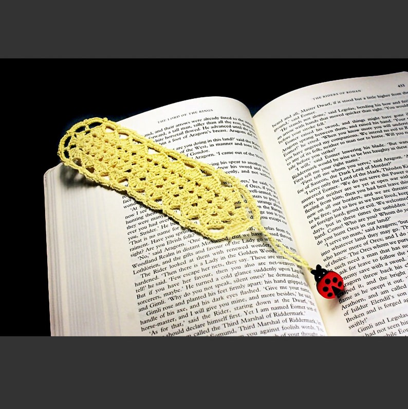 Light Yellow Bookmark, Ladybug, Crochet, 9 Inches, Book Lovers Gift, Handmade, Readers Gift, Teacher's Gift image 1