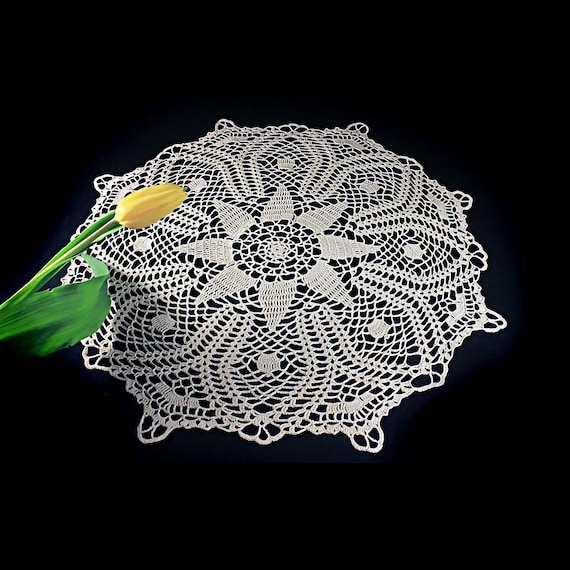 Crochet Doily, Ecru, Natural, Cotton,  21.5 inches, Round, Fine Art Crochet, Table Mat, Centerpiece, Handmade