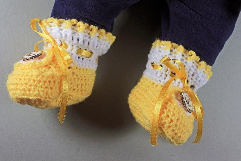 Yellow Baby Booties Crochet Unisex Baby Booties Handmade Etsy