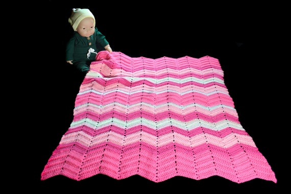 Crochet Ripple Blanket, Pink, Throw, Small, Handmade
