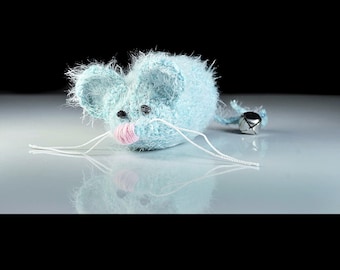 Crochet Catnip Mouse with Bell, Handmade Fuzzy Yarn Cat Toy