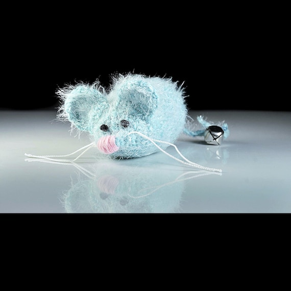 Crochet Catnip Mouse with Bell, Handmade Fuzzy Yarn Cat Toy