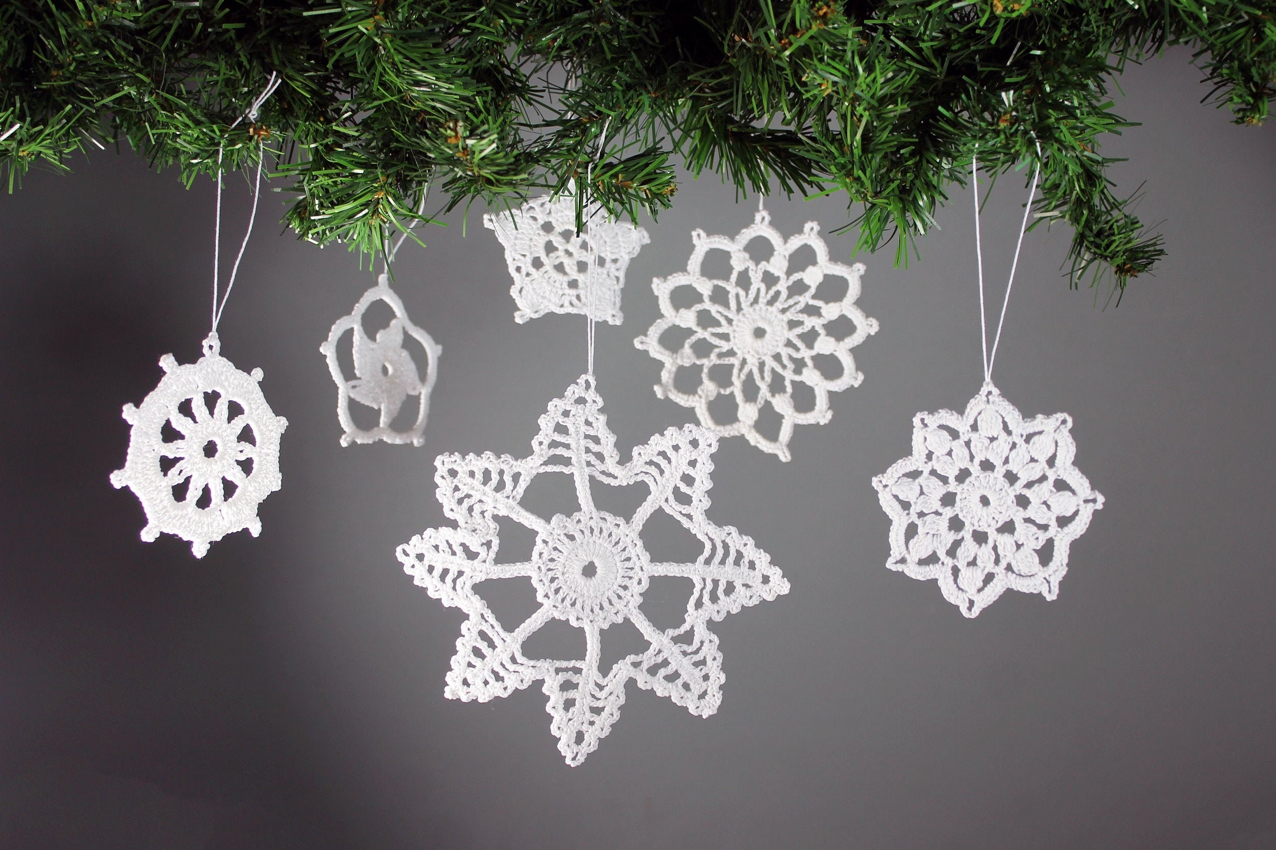 Snowflake Ornaments Crochet Decorations Set Of 6