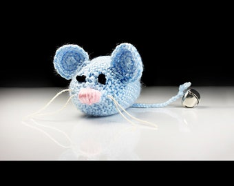 Crochet Cat Toy, Catnip Mouse, Mouse With Bell, Light Blue, Pet Toy, Organic Catnip, Pet Accessory