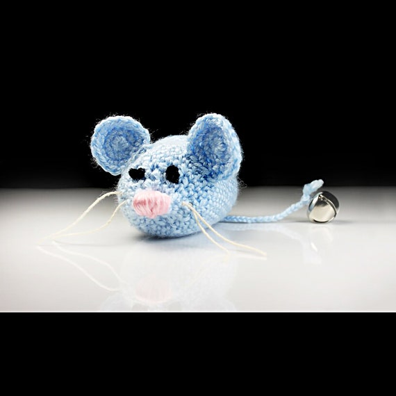 Crochet Cat Toy, Catnip Mouse, Mouse With Bell, Light Blue, Pet Toy, Organic Catnip, Pet Accessory