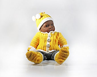 Crochet Baby Set, Newborn 0–3 Months, Yellow Sweater Hat Booties, Fits 20 Inch Doll