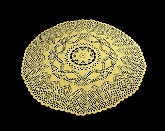 Large Yellow Crochet Doily, 21 Inch, Round Handmade Lace Table Centerpiece
