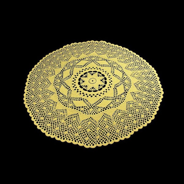 Crochet Doily Yellow 21 Inches In Diameter, Round, Handmade