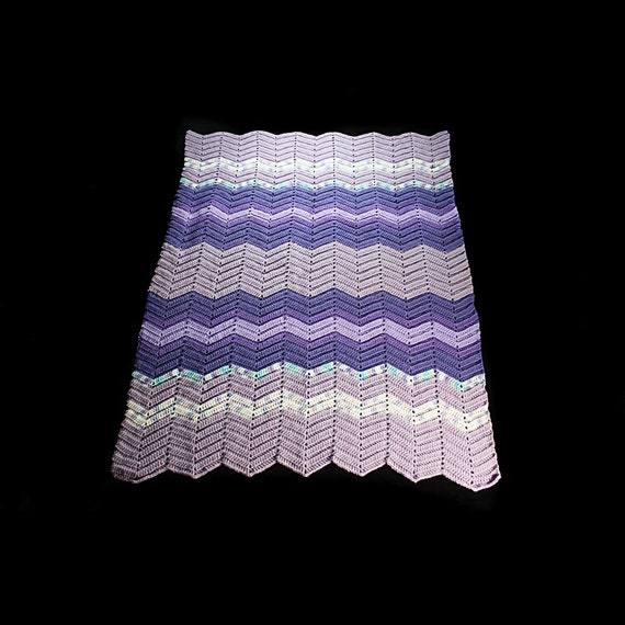 Crochet Ripple Blanket, Purple, Throw, Small, Handmade, Lap Blanket