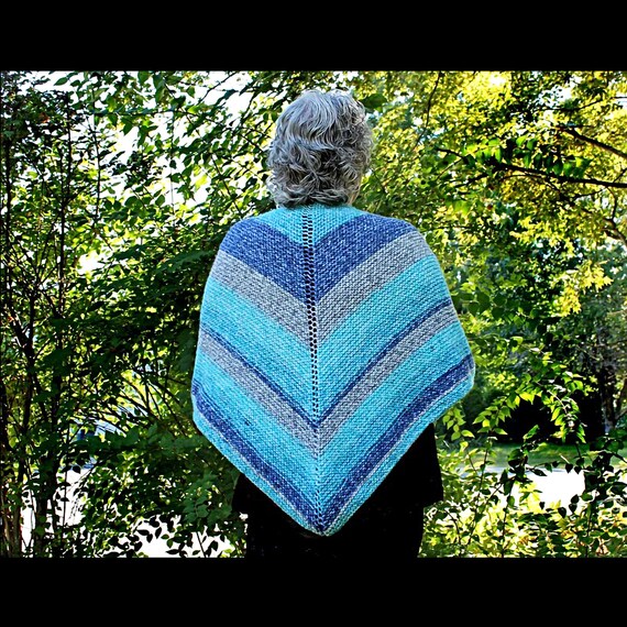 Knit Woman's Shawl, Triangle Wrap, Outerwear, Blue and Gray, Woman's Gift